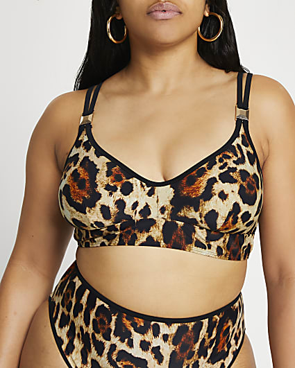 Plus black leopard print triangle bikini top