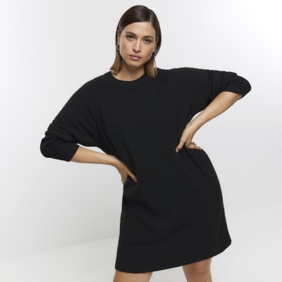 Plus black long sleeve jumper mini dress River Island