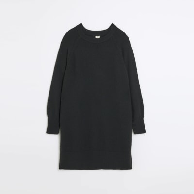 Plus black long sleeve jumper mini dress River Island