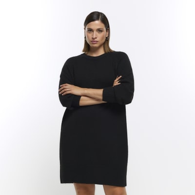 Plus black long sleeve jumper mini dress River Island