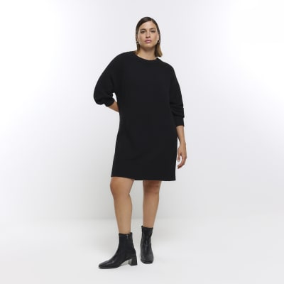 Plus black long sleeve jumper mini dress River Island