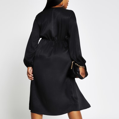 black wrap midi dress with sleeves