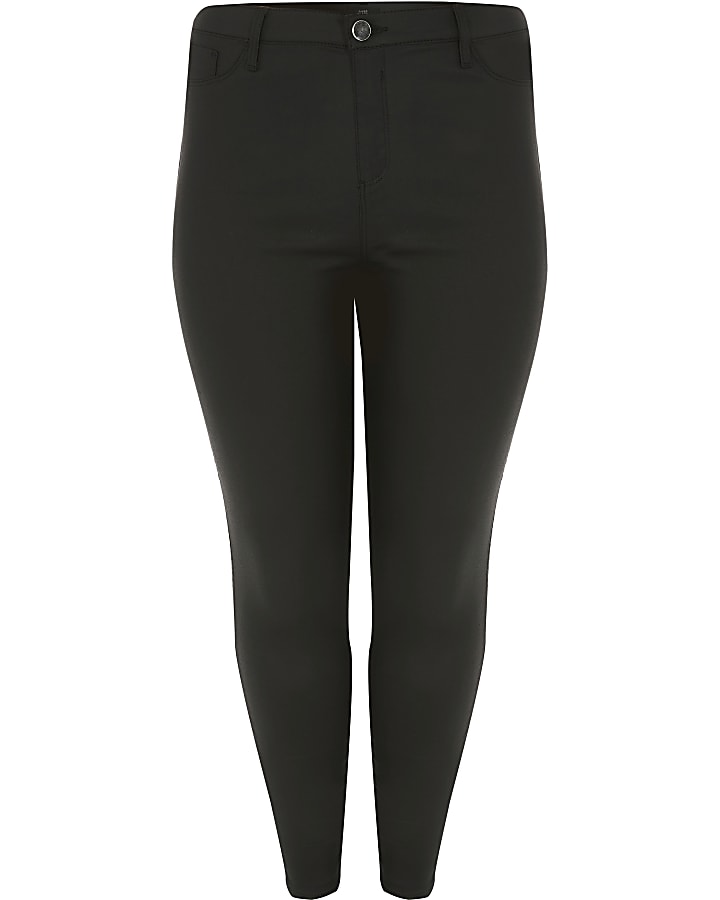 Plus black Molly coated mid rise skinny jeans