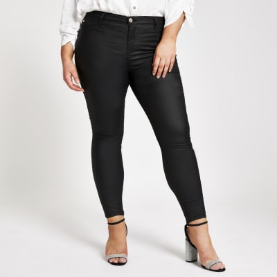 Plus black Molly coated mid rise skinny jeans | River Island