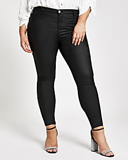 Plus black Molly coated mid rise skinny jeans