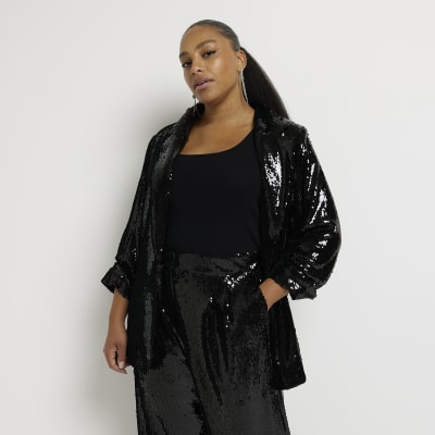 Plus black oversized sequin blazer | River Island