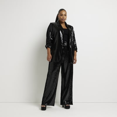 Plus black oversized sequin blazer River Island