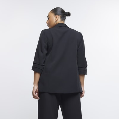 Plus Black Pleated Sleeve Blazer