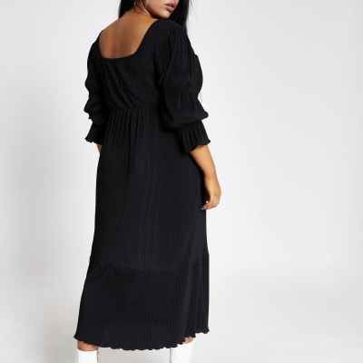 river island black plisse dress
