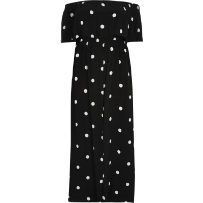 black spot print bardot jumpsuit