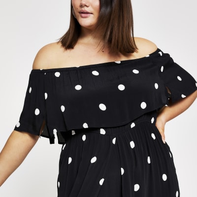 polka dot bardot jumpsuit