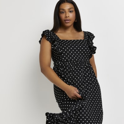 black polka dot midi