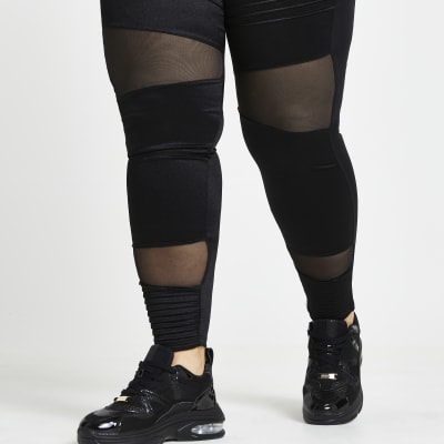 Plus black RI Active mesh panelled Leggings