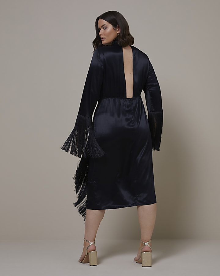 Plus Black RI Studio Fringe Detail Midi Dress