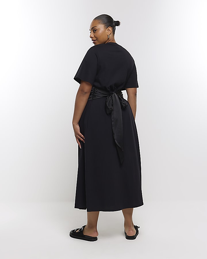 Plus Black RI Studio satin wrap maxi dress