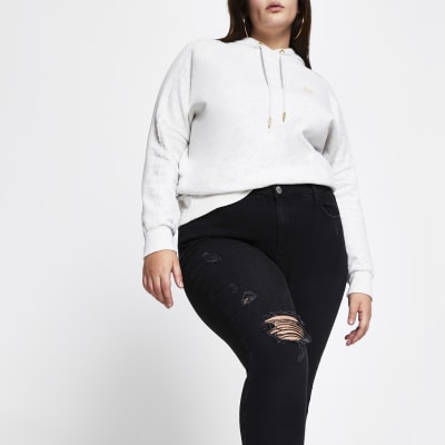 Plus black rip Amelie mid rise jeans