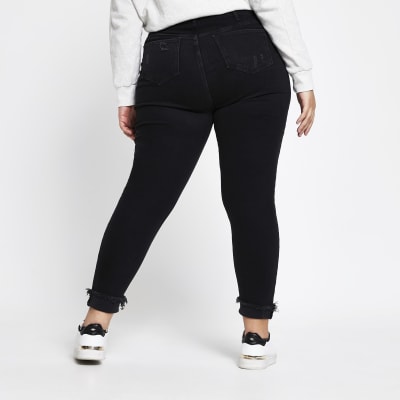 Plus black rip Amelie mid rise jeans