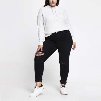 Plus black rip Amelie mid rise jeans