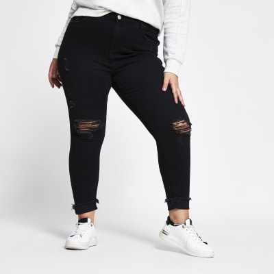 Plus black rip Amelie mid rise jeans