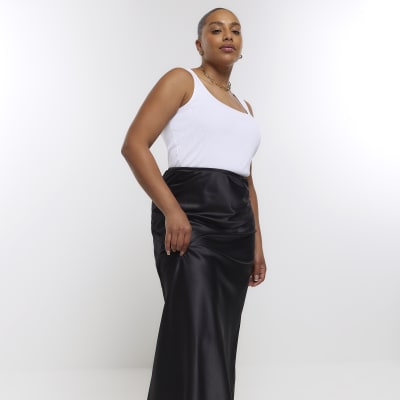 Plus black satin midi skirt River Island