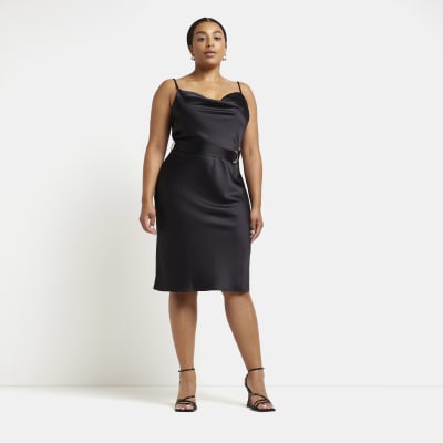 midi black satin slip dress