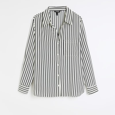 Plus black satin stripe shirt