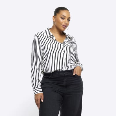 Plus black satin stripe shirt