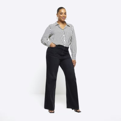 Plus black satin stripe shirt