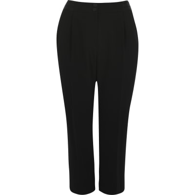 Plus black satin waist trousers | River Island