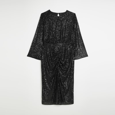 Plus black sequin bodycon midi dress | River Island