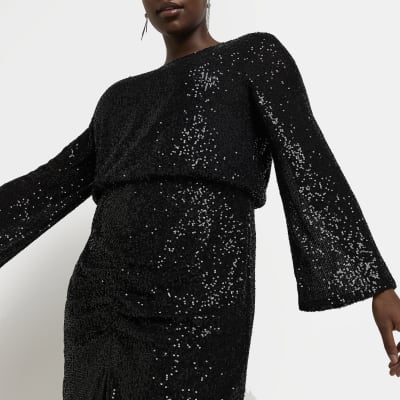 Plus black sequin bodycon midi dress River Island