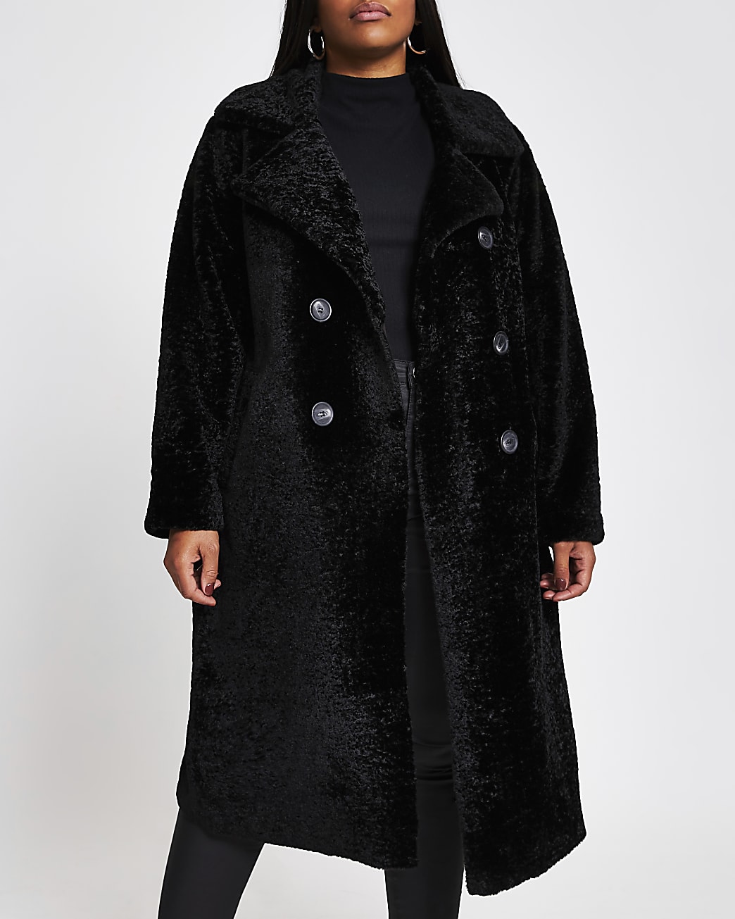 Plus black shearling double breasted coat