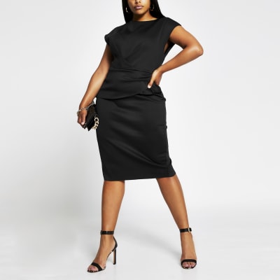 plus size black bodycon midi dress