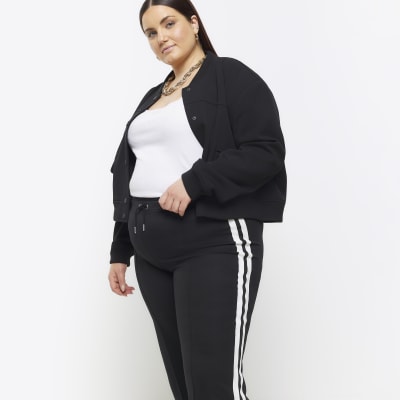 Plus black side stripe wide leg joggers | River Island