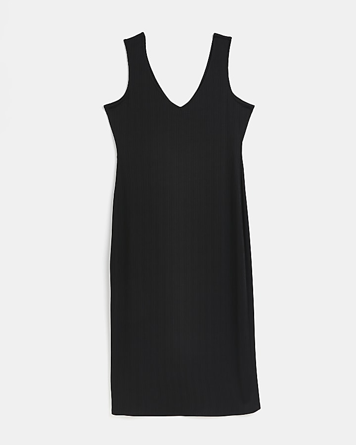 Plus black sleeveless midi bodycon dress