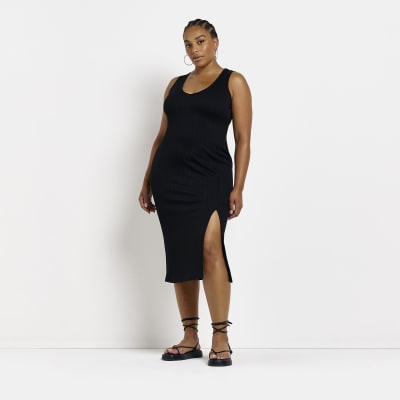 Plus black sleeveless midi bodycon dress River Island