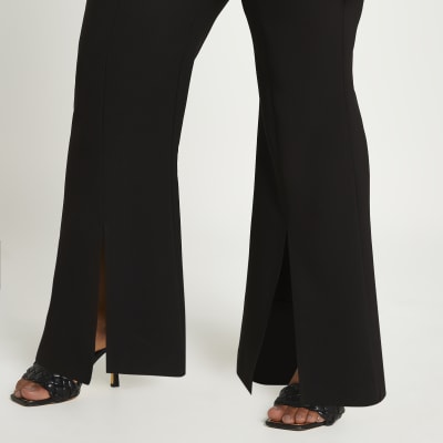 black split front flared trousers