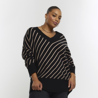 Plus black stripe v neck jumper