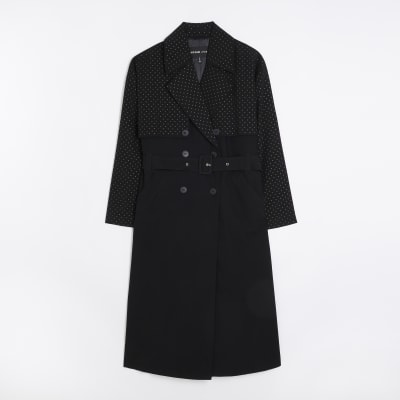 Plus black studded longline trench coat River Island