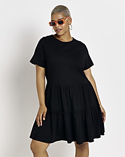 Plus black tiered t-shirt mini dress
