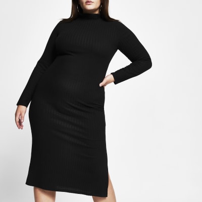 Plus black turtle neck maxi dress | River Island