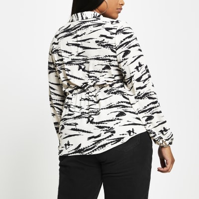 Plus black twist front long sleeve top