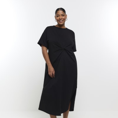 Plus black twist midi dress | River Island