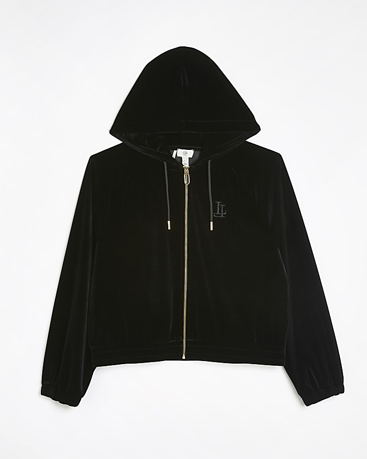 Plus black velour hooded jacket