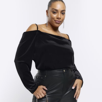 Black velvet store cold shoulder top