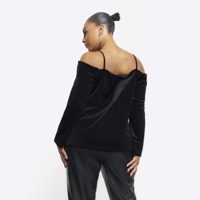 Black velvet cold shoulder clearance top