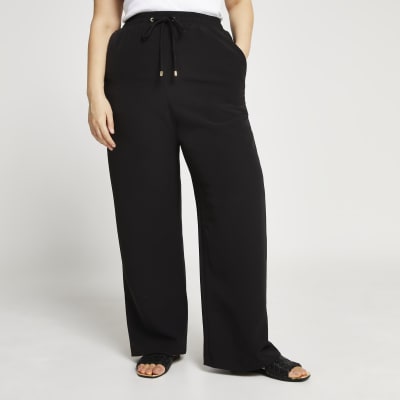Plus black waisted wide leg trousers