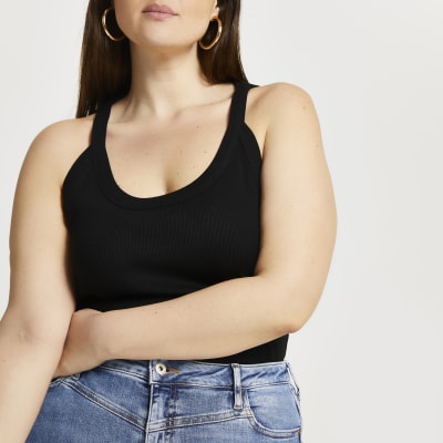 Plus black wide scoop cami top