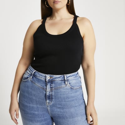 Plus black wide scoop cami top