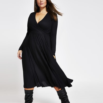 river island black pleated dress